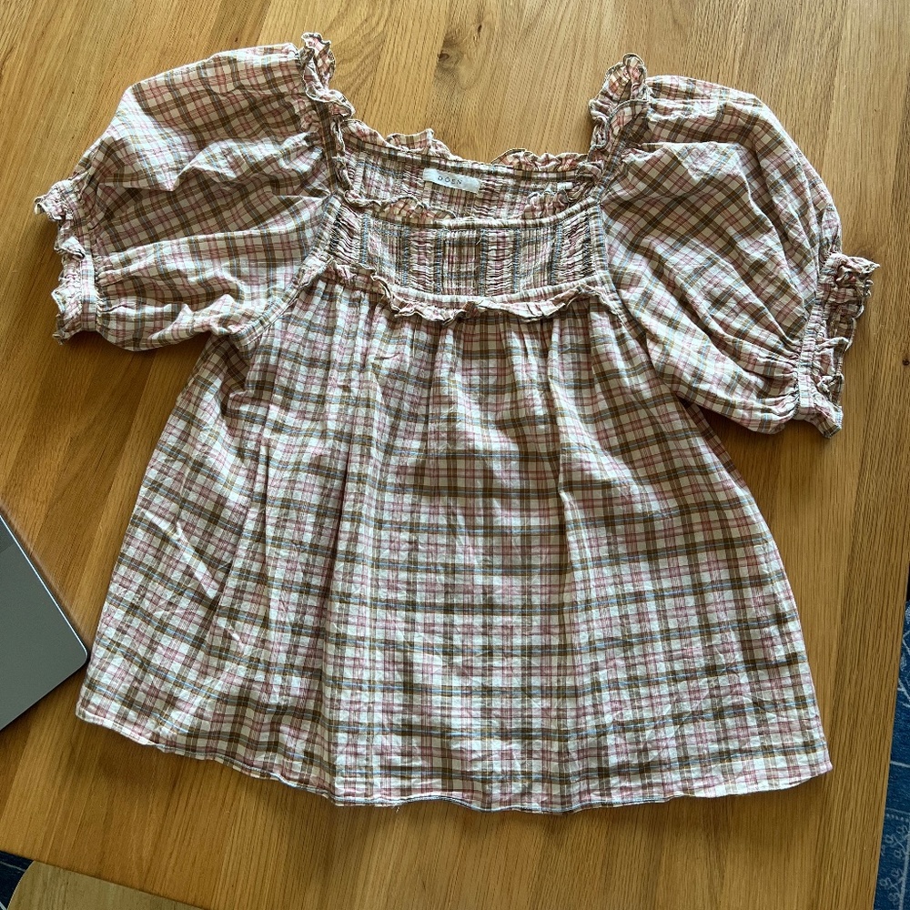Doen - Ruffled Plaid Blouse - Size M